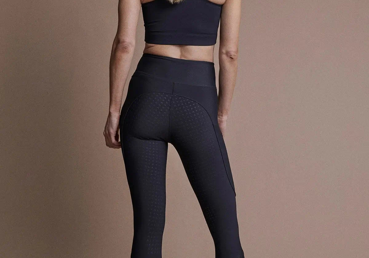 Ladies plain black leggings with mesh panels with logo - E.L. Fitness